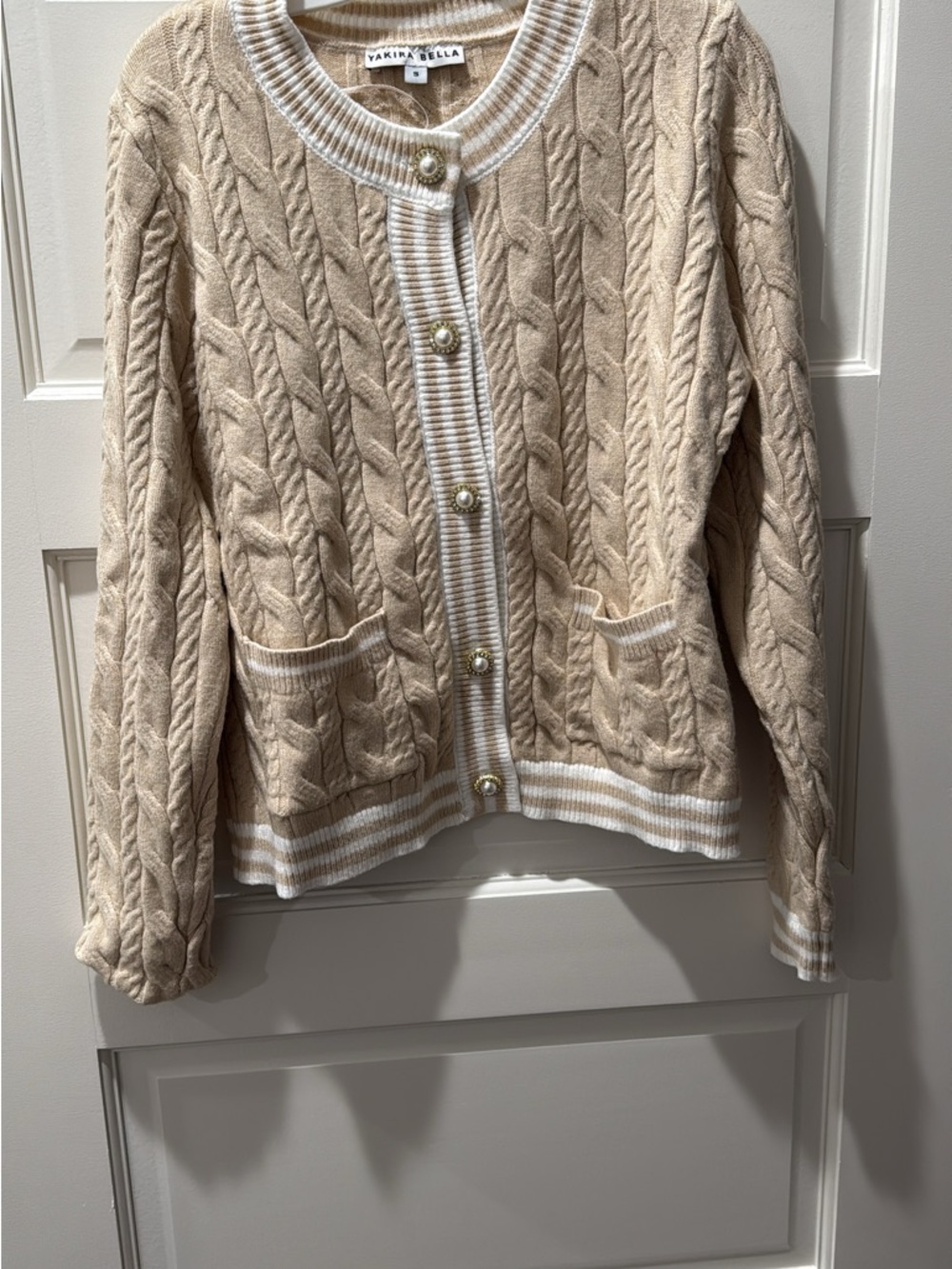 Cream Cable-Knit Button Cardigan Sweater